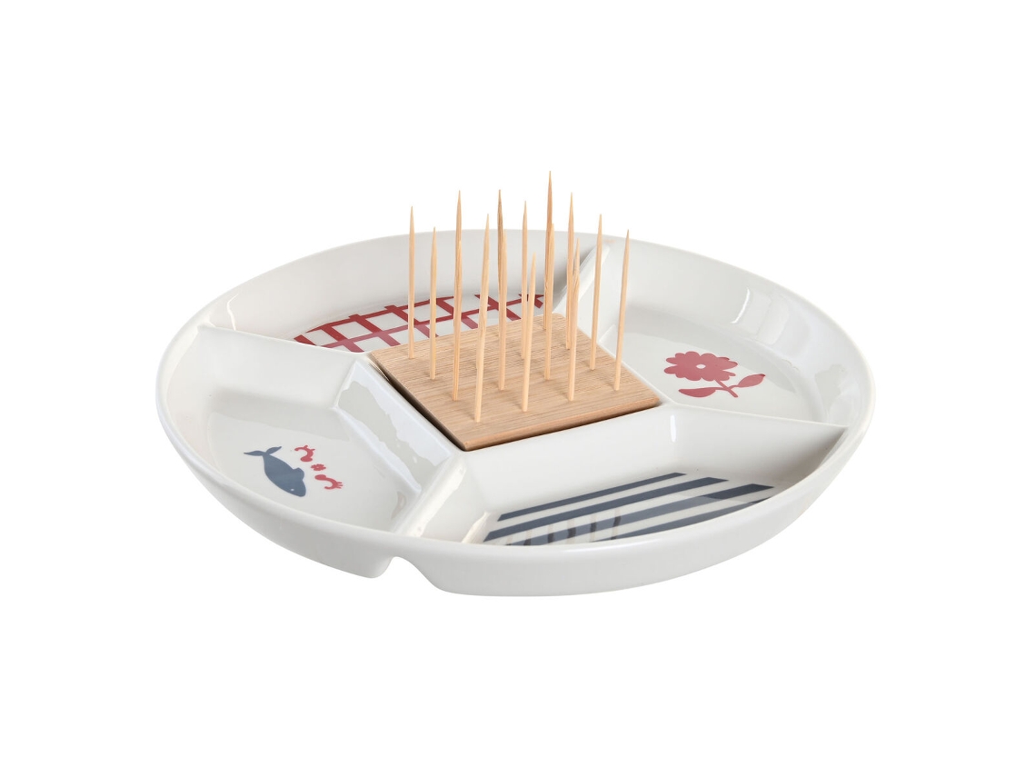 Conjunto para Aperitivos Dkd Home Decor Vermelho Azul Branco Grés Mediterrâneo Casas 23,5 X 23,5 X 7 Cm