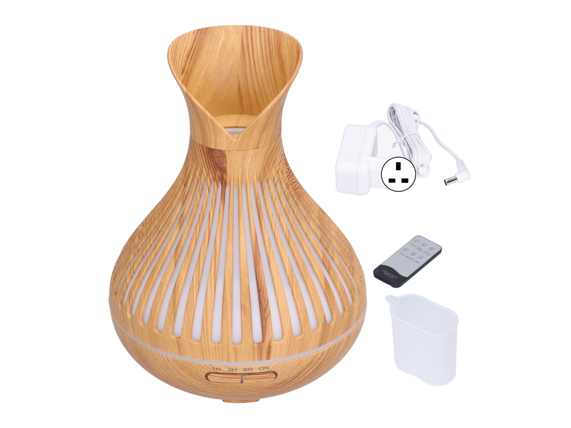 Difusor de Aromaterapia com Luz Noturna Controle Remoto Umidificador 400ml Grão de Madeira para Quarto Escritório | S/MARCA
