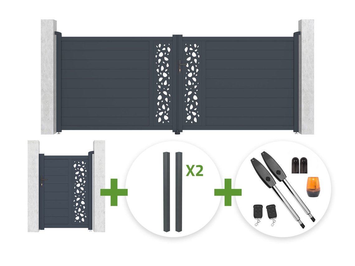 Kit Portaoo Basculante Sunny 4 X 1,60 M Cinza Com Portaoo Social 1 X 1,60 M + 4 Postes + Motor Tanker B250
