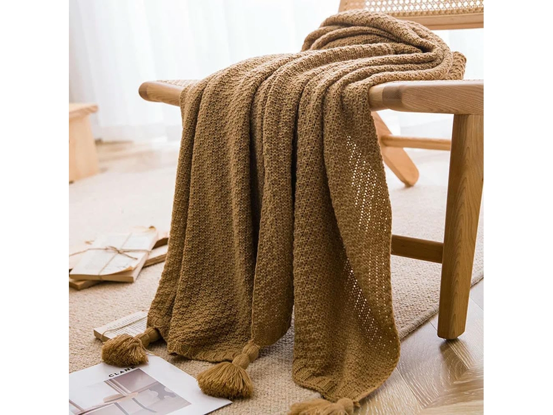 Mantas Nórdicas para Cama Sofá Colcha de Tricô Grosso Manta com Pompom Waffle Lisa em Relevo, Macio, Quente, I
