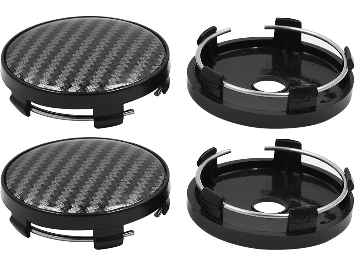 Calotas pretas para rodas, 4 peças, 5 clipes para carros | Material plástico, fixação por clipe, uso dianteiro/traseiro, 4 adesivos