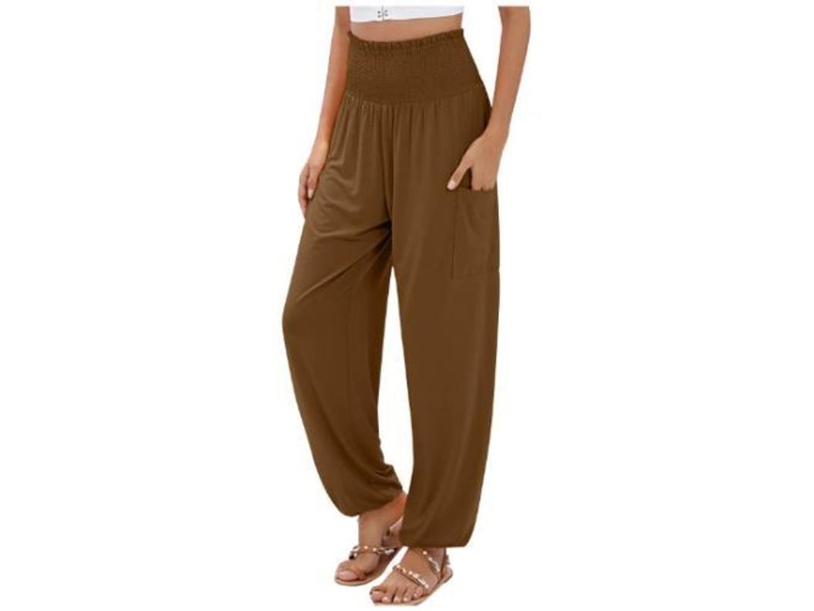 2026 pantalones Harem de Yoga de Cintura Alta para Mujer Con Bolsillos Boho M Café