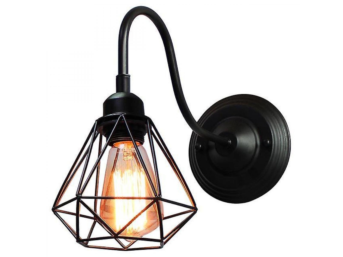 Vinho Conduziu a Lâmpada de Parede Loft Desaceleração Foguete Industrial Luz Parede Preto E27 Ferro Simples Abajur Gaiola Guarda Luz Parede Iluminação