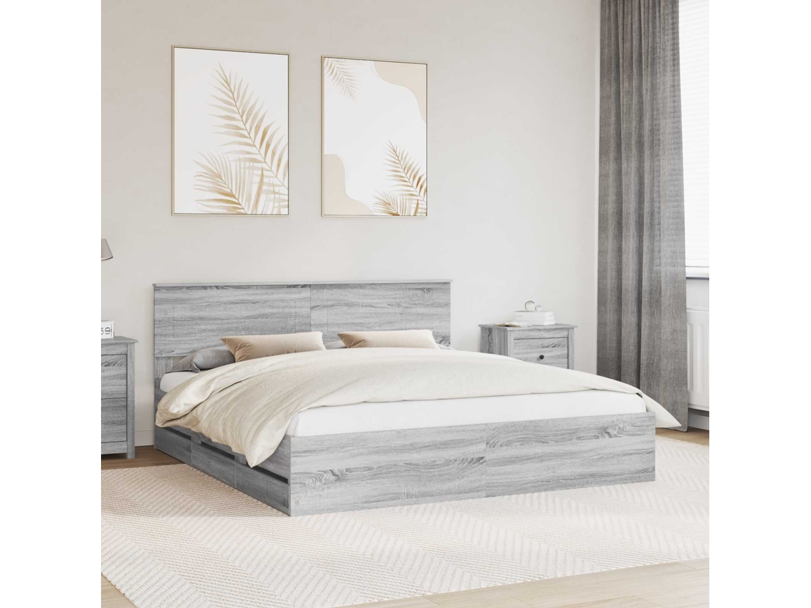 Vidaxl Estrutura Da Cama Com Gaveta Cinza Sonoma 200 X 200 Cm