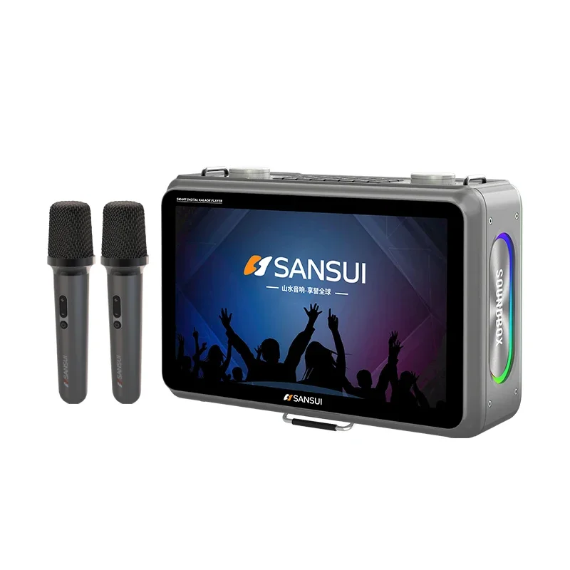 Caixa de Som Bluetooth MDUG com tela sensível ao toque de 14,1 polegadas, karaokê, dois microfones