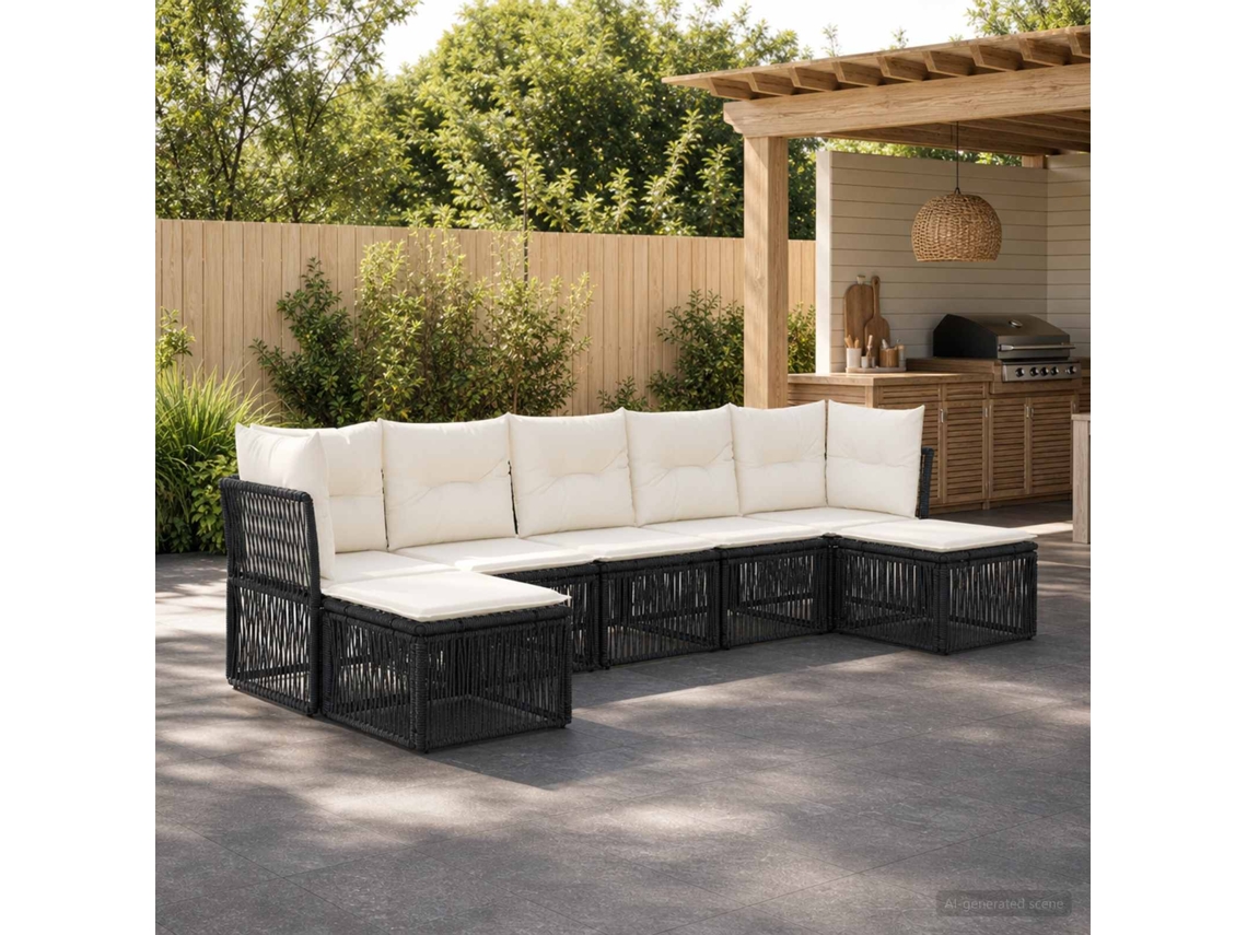 Vidaxl Conjunto De Sofá De Jardim 7 Unid. Preto Vime Pe
