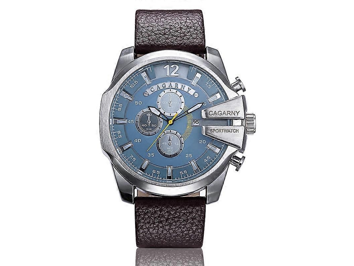 Relógio Esportivo Cagarny 6839 Com Mostrador Grande Irregular, Pulseira De Couro E Mecanismo De Quartzo Para Homens.