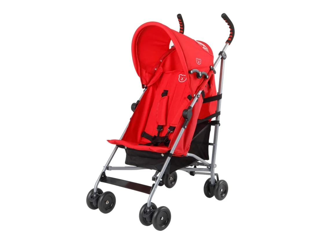 Carrinho de Passeio com Capota Reclinável Vermelha HAPPY BEAR