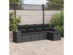 Vidaxl 5 Pcs Conjunto Sofás De Jardim Com Almofadões Vime Pe Preto