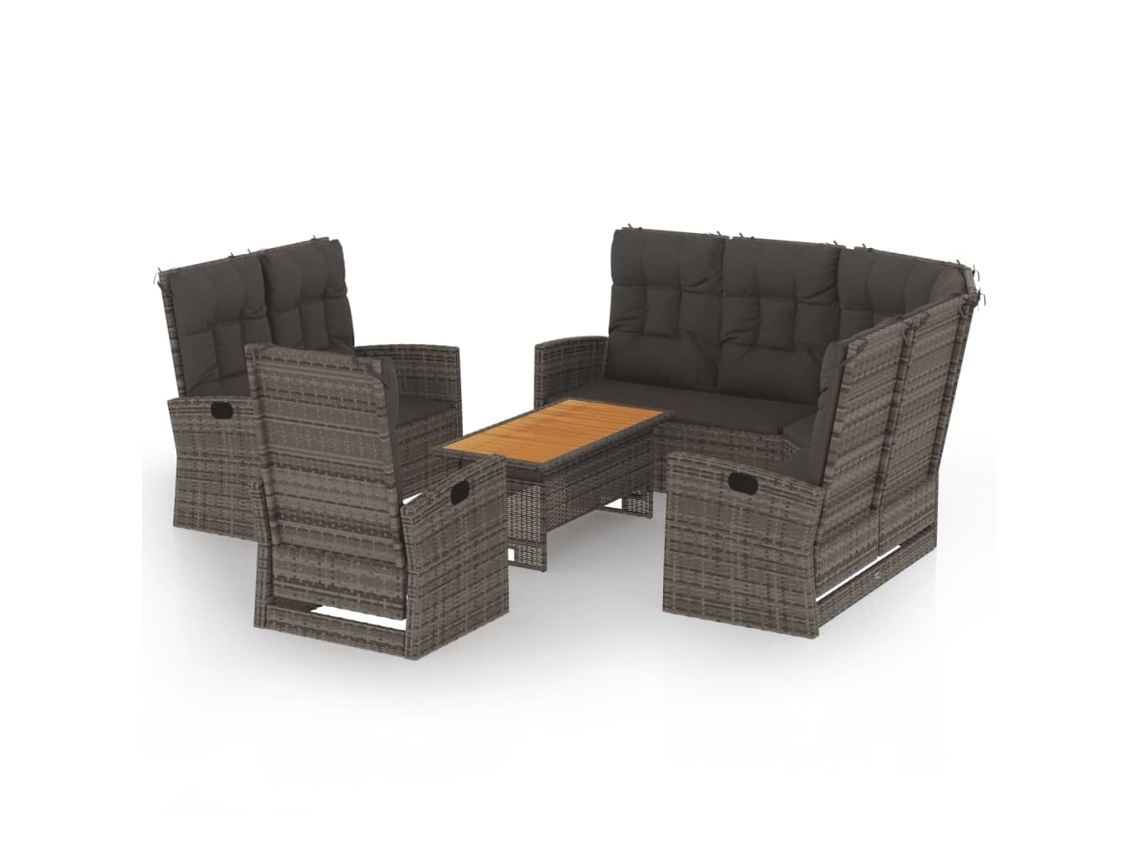 Maison Exclusive - 4 Pcs Conjunto Lounge De Jardim C/ Almofadões Vime Pe Cinzento