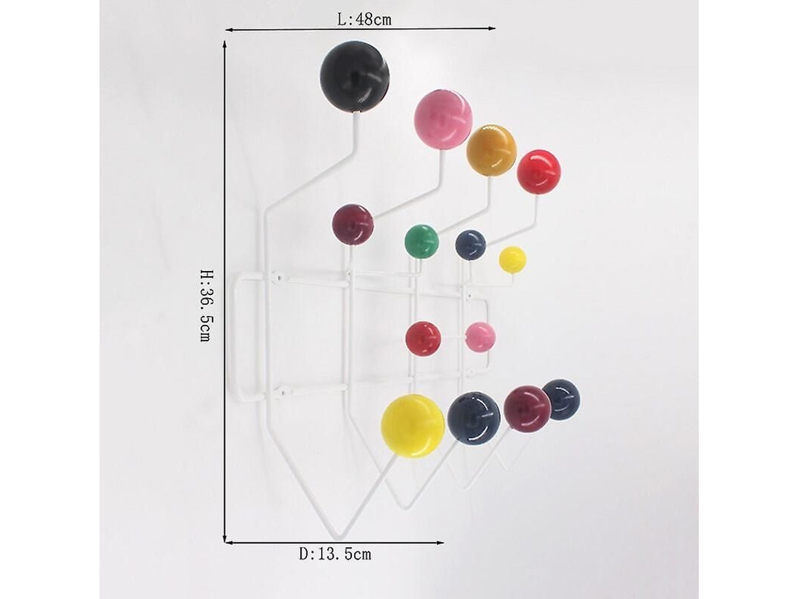 Perchero De Parede Com 14 Ganchos, Bola Colorida, Madeira, Para Entrada, Quarto, Banheiro, Roupas E Acessórios
