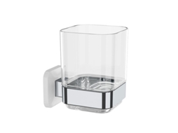Suporte de Copo e Escova de Dentes para Parede, Adesivo, Sem Furo, Branco+Cromo