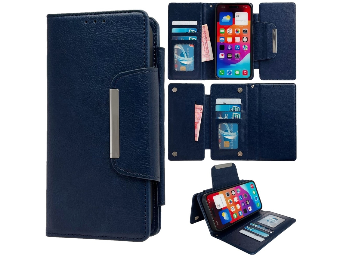 Capa Destacável Para Iphone 15 Pele Sintética Azul