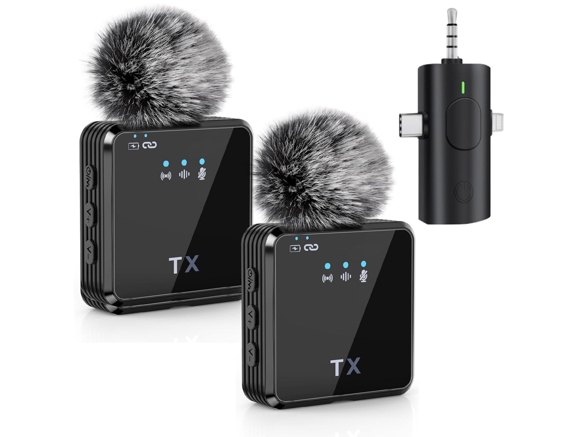 Microfone Lapela Sem Fio 3 Em 1 Para Vlog E Entrevistas, Compatível Com Celular Android, Ios E Câmeras.