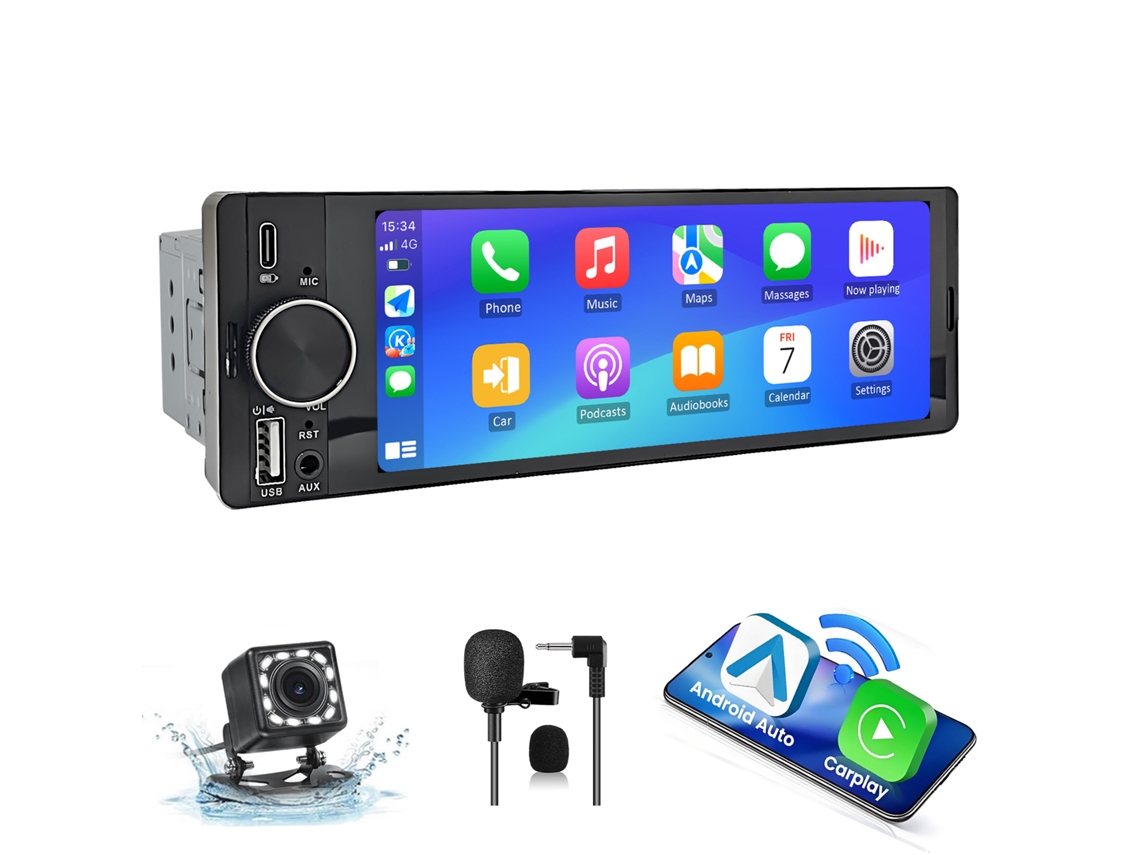 Din Rádio Automóvel Apple Carplay/android Auto/de 6,36/gps Navi/rds/usb Com Ecrã Junsun