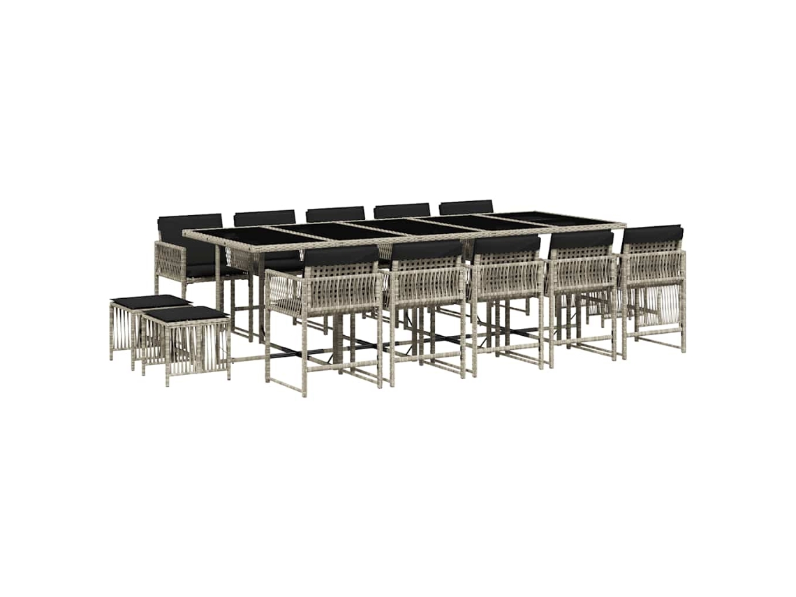 Conjunto de Jantar 15 Pcs para Jardim com Almofadões Vime Pe Cinzento Claro MAISON EXCLUSIVE (15 pcs)