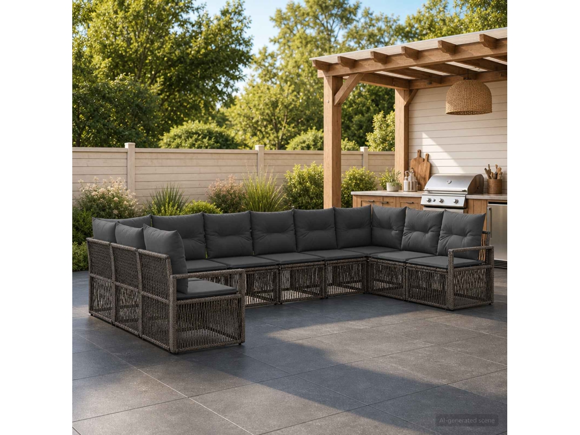 Vidaxl Conjunto De Sofá De Jardim 10 Unid. Cinzento Vime Pe