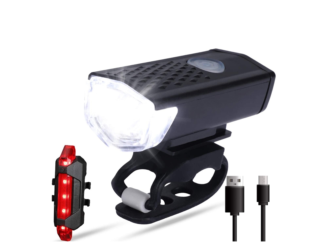KIT de Luzes LED para Bicicleta com Dianteira e Traseira Recarregável USB à Prova D'água | S/MARCA