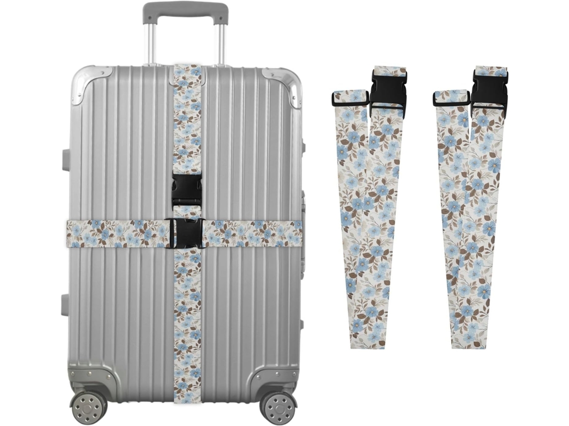 Conjunto De 2 Cintas Bagagem Com Estampa Floral Azul Para Malas, Cintas De Viagem, Acessórios Para Cintos, Conector De