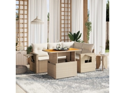 Vidaxl 5 Pcs Conjunto De Sofás P/ Jardim Com Almofadões Vime Pe Bege