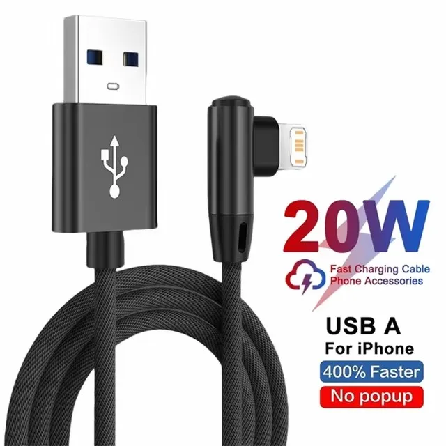 Cabo De Dados Usb De Carregamento Rápido Em Ângulo Reto (preto, 1 Metro) Para Iphone, Com Design Trançado E Curvado.
