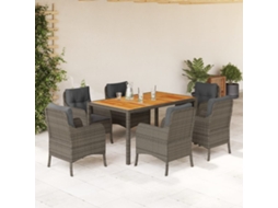 7 Pcs Jogo De Jantar P/ Jardim C/ Almofadões Vime Pe Cinza Dkd Home Decor