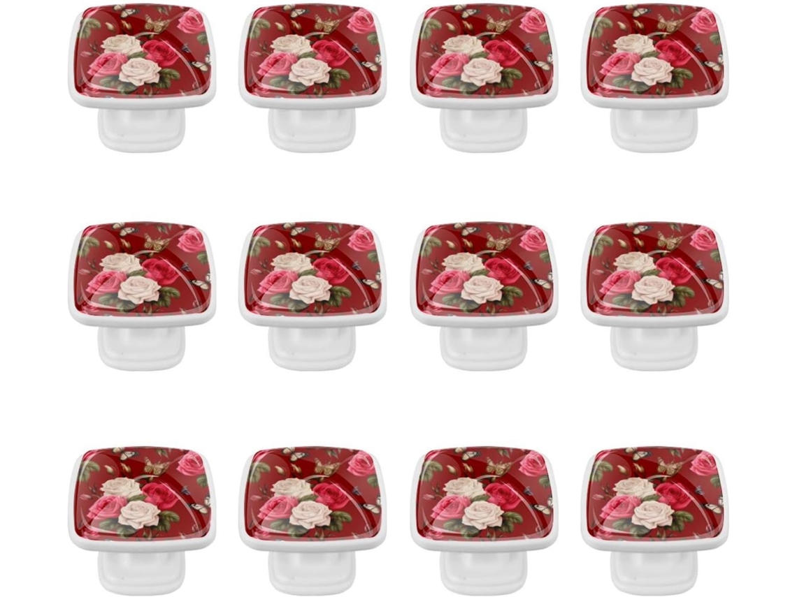 Puxadores E Botões Quadrados Para Gavetas Armários, Conjunto De 12 Peças, Com Estampa Floral De Borboleta E Rosa, Ideais