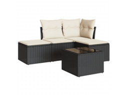 Conjunto de 5 Sofás de Jardim com Almofadões Vime Pe Preto MAISON EXCLUSIVE (5 pcs)