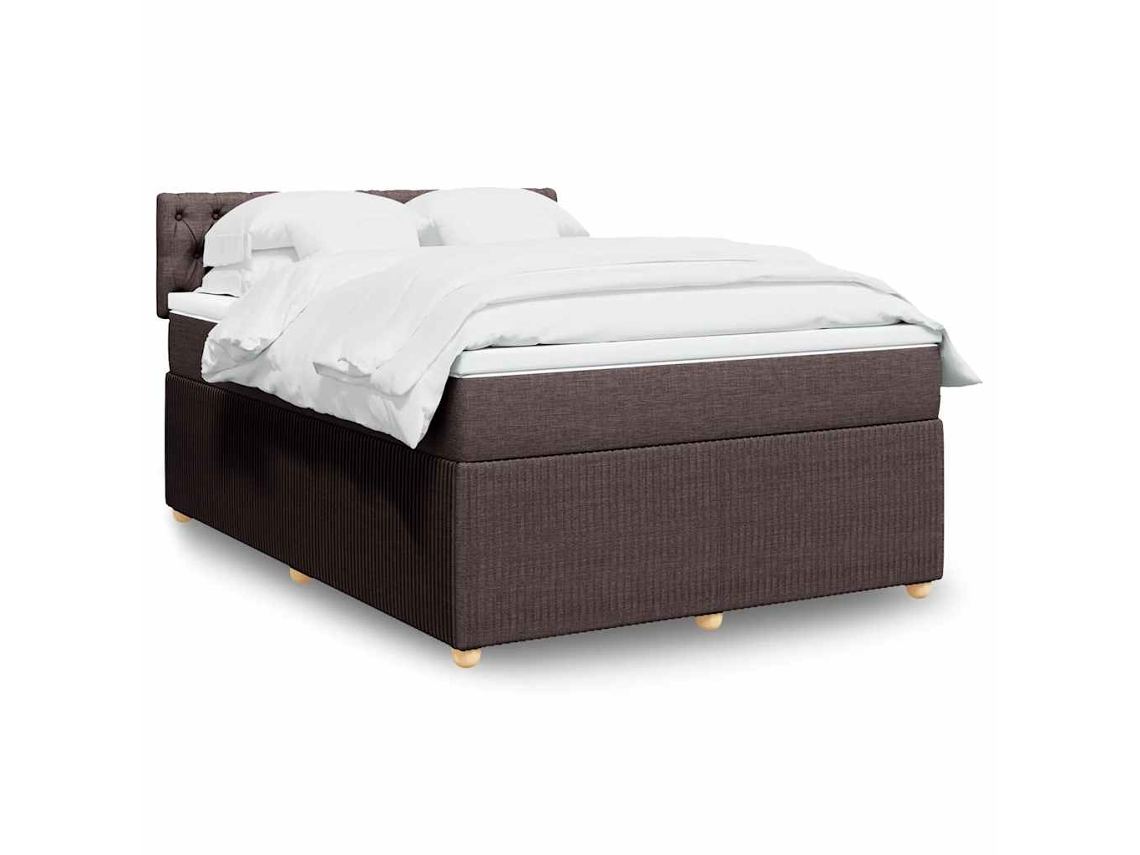 Vidaxl Cama Com Molas/colchão 140x190 Cm Tecido Castanho-escuro