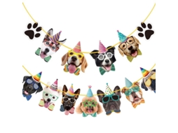 Conjunto de 15 faixas decorativas com rostos e patas de cachorro para festas de aniversário e eventos com tema canino.