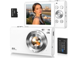 Câmera Digital 4k de 48mp com Foco Automático, Zoom de 16x e Cartão de 32gb IKIKSO (branca)