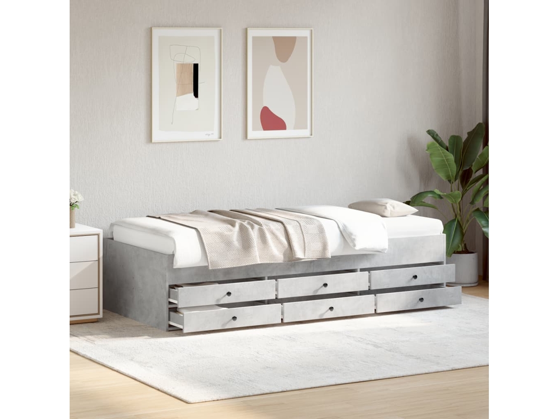 Vidaxl Sofá-cama Com Gavetas Sem Colchão 100x200 Cm Cinzento Cimento