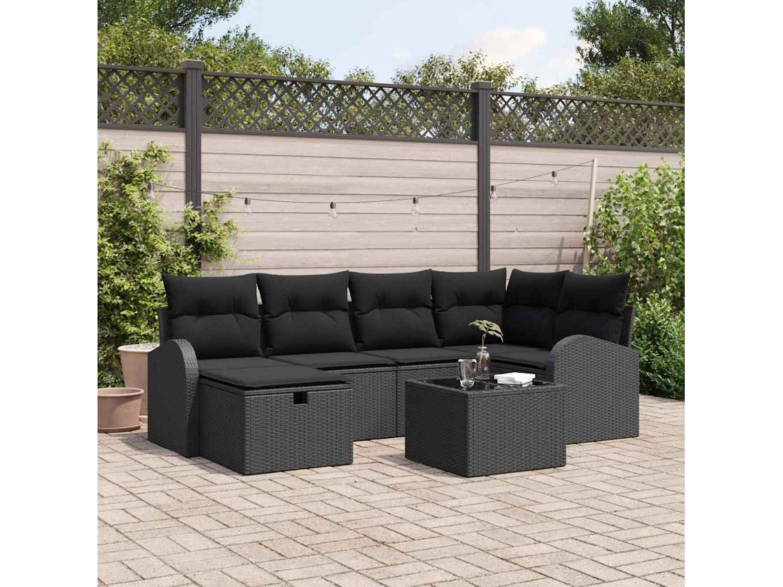 Vidaxl Conjunto De Sofás 7 Unid. Preto Vime Pe