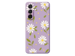 Capa Traseira De Tpu Com Borda Reta E Estampa De Folhas Verdes E Flores Brancas Para Samsung Galaxy A36 5g, Roxa