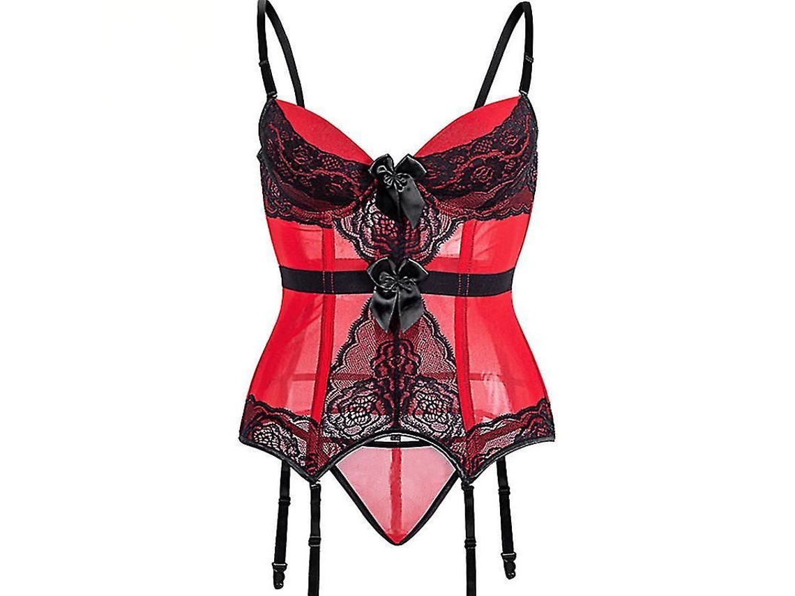 Corset Com Tirantes Desmontáveis E Copas De Calcinha Com Laço Para Mulher Body Sexy Bustier Vermelho Com Suspensórios S