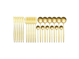 Conjunto De Pratos De Aço Inoxidável 24 Peças Com Design Elegante Para Casa, Festas E Restaurantes Ouro