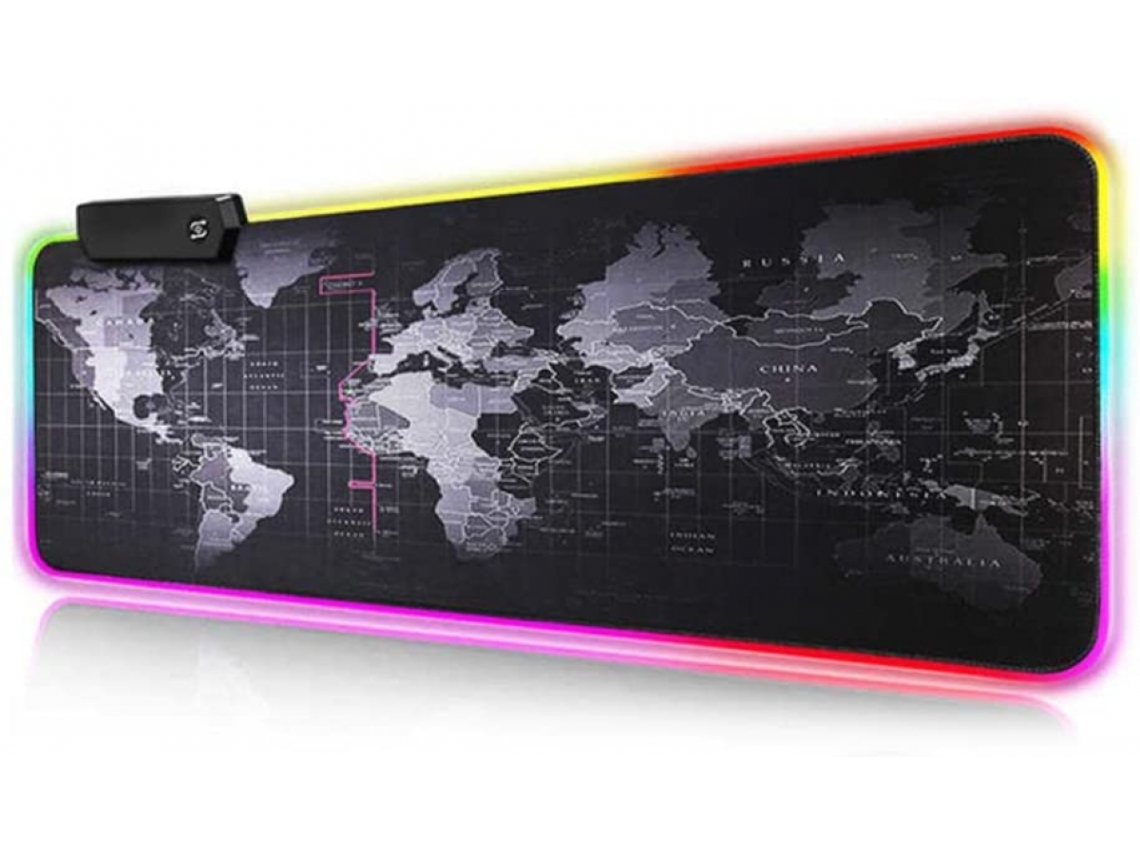 Mouse Pad Gamer Rgb Photoelectricity 90x40cm Com Mapa Múndi Rgb Led Xl Aquaforge
