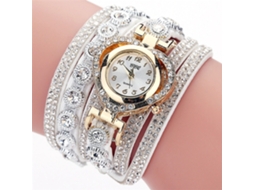 Relógio de Pulso Feminino com Esfera Coração e Strass Pulseira Múltiplas Camadas Branco