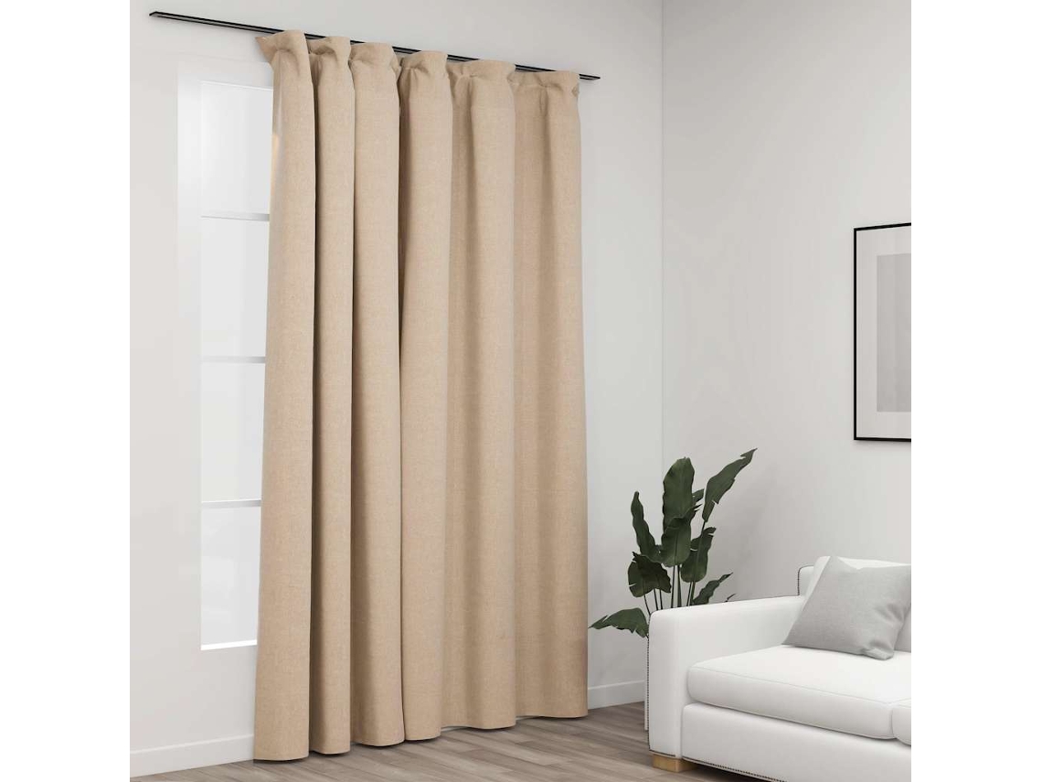 Vidaxl Cortinas Opacas Aspeto Linho Com Ganchos 290x245 Cm Bege