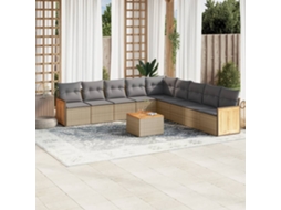 Vidaxl 10 Pcs Conjunto De Sofás P/ Jardim Com Almofadões Vime Pe Bege