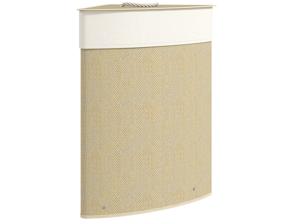 Cesto Roupa Bambu 55l Tampa Saco Extraível 35x35x60 Creme