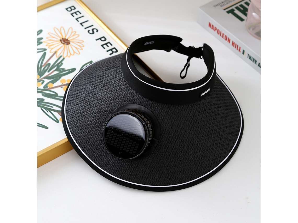 Chapéu de Sol Elétrico de Aba Larga com Ventilador para Homens, Proteção Uv. MDUG (preto Grande)