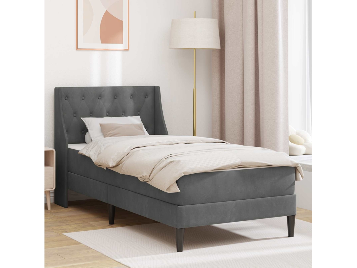 Vidaxl Estrutura De Cama Com Colchão Cinza Escuro 80 X 200 Cm Veludo