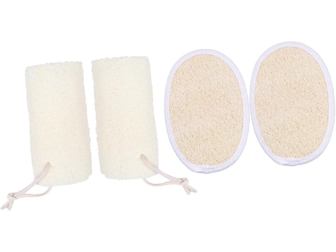 Conjunto De 4 Escovas Bucha Vegetal Natural Healeved Para Uso No Banho, Escovas Esfoliantes Cilíndricas Planas