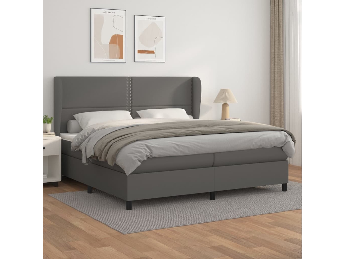 Cama Com Molas/colchão 200x200 Cm Couro Artificial Cinzento