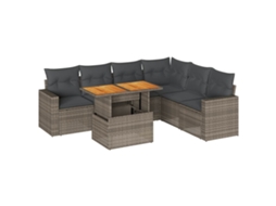 Conjunto de 7 Sofás para Jardim com Almofadões Vime Pe Cinzento MAISON EXCLUSIVE (7 pcs)
