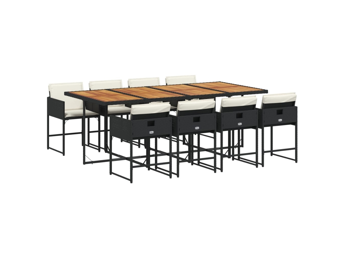 Conjunto de 9 Jantar para Jardim com Almofadões Vime Pe Preto MAISON EXCLUSIVE