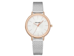 Relógio de Pulso Feminino Yolako Casual Simples Mostrador Redondo Quartzo Prata