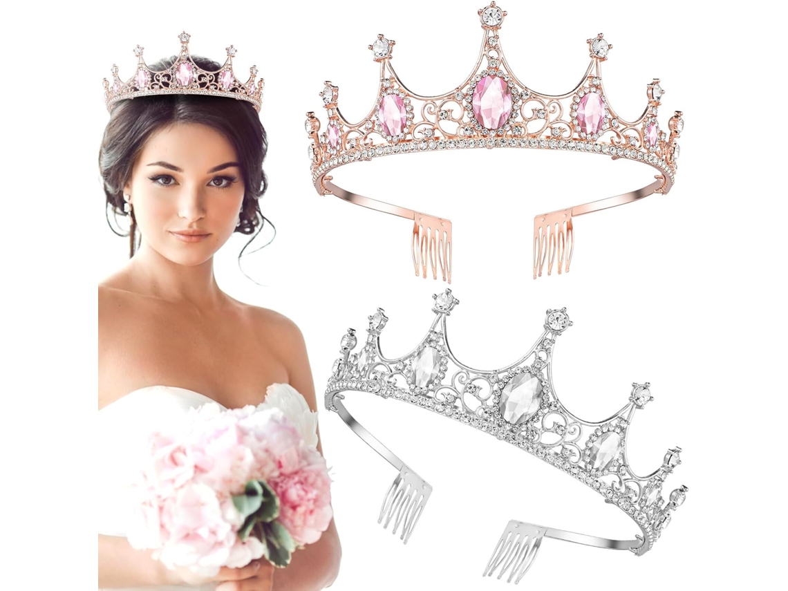 Conjunto De 2 Tiaras De Liga Metálica E Strass Para Mulheres, Coroas De Noiva Leves Com Tiara.