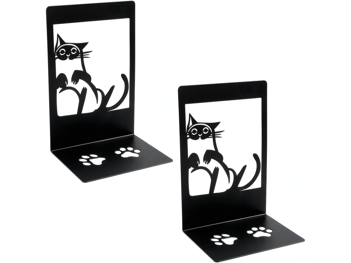 Suportes Para Livros Em Formato De Gato, Suportes De Livros Em Metal Preto Com Padrão Vazado Entalhado, 16cm De Altura